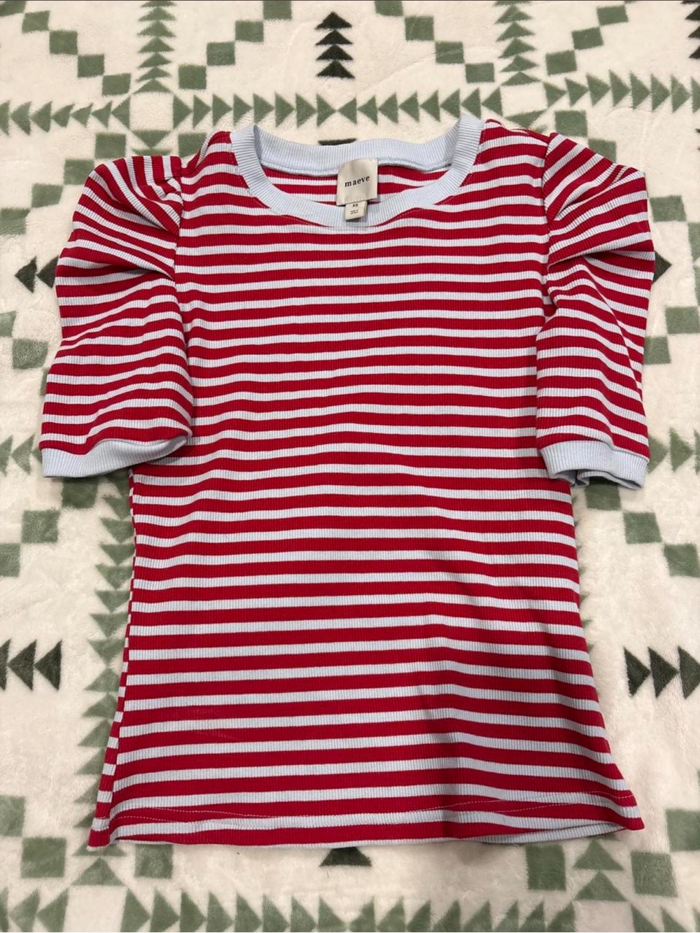 Anthropologie Red & blue Striped Puff Sleeve Top